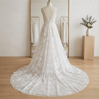 Detachable Sleeve Lace Wedding Dress - Diva Melody