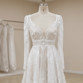 Detachable Sleeve Lace Wedding Dress - Diva Melody