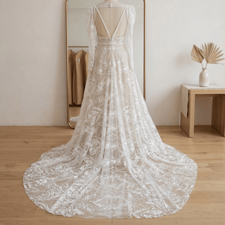 Detachable Sleeve Lace Wedding Dress - Diva Melody