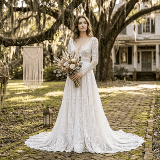 Detachable Sleeve Lace Wedding Dress - Diva Melody