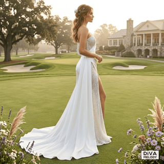 Detachable Sleeves Satin Wedding Dress - Diva Melody