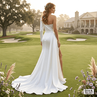 Detachable Sleeves Satin Wedding Dress - Diva Melody