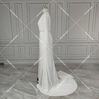 Detachable Sleeves Satin Wedding Dress - Diva Melody