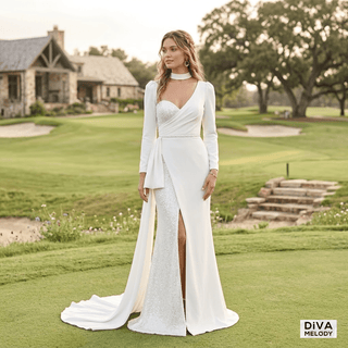 Detachable Sleeves Satin Wedding Dress - Diva Melody