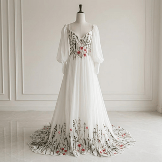Detachable Sleeves Spaghetti Strap Wedding Dress - Diva Melody