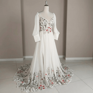 Detachable Sleeves Spaghetti Strap Wedding Dress - Diva Melody