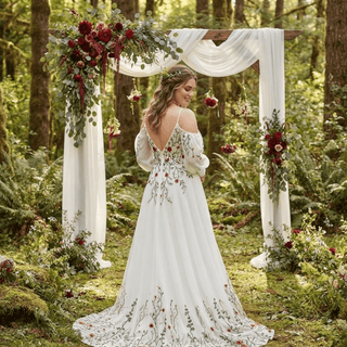 Detachable Sleeves Spaghetti Strap Wedding Dress - Diva Melody