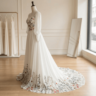 Detachable Sleeves Spaghetti Strap Wedding Dress - Diva Melody
