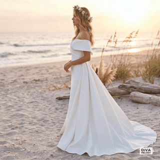 Detachable Train A Line Wedding Dress - Diva Melody