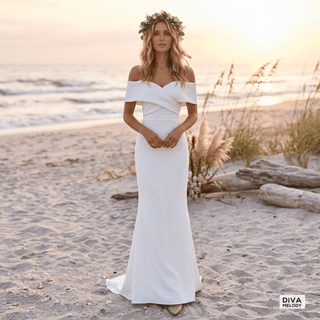 Detachable Train A Line Wedding Dress - Diva Melody