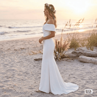 Detachable Train A Line Wedding Dress - Diva Melody
