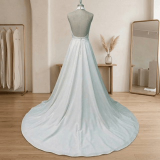 Detachable Train Satin Wedding Dress - Diva Melody