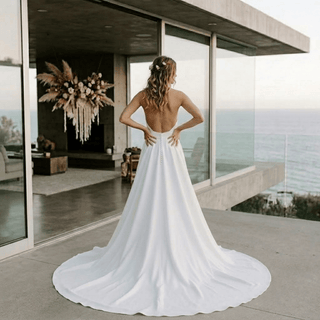 Detachable Train Satin Wedding Dress - Diva Melody