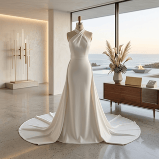 Detachable Train Satin Wedding Dress - Diva Melody
