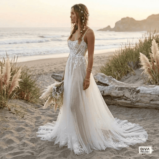 Dotted Tulle Appliques Bridal Gown - Diva Melody