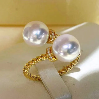 Double Pearl Twist Gold Gold Ring Accessories Jewelry - Diva Melody