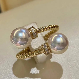 Double Pearl Twist Gold Gold Ring Accessories Jewelry - Diva Melody