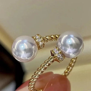 Double Pearl Twist Gold Gold Ring Accessories Jewelry - Diva Melody