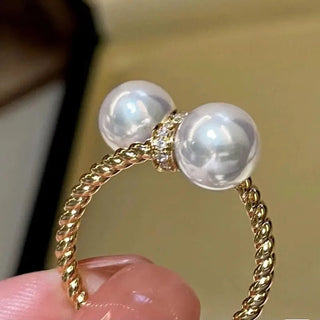 Double Pearl Twist Gold Gold Ring Accessories Jewelry - Diva Melody