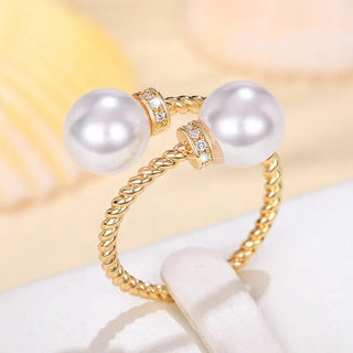 Double Pearl Twist Gold Gold Ring Accessories Jewelry - Diva Melody