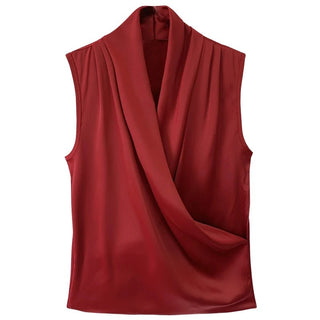 Drape Satin V neck Office Look Blouses - Diva Melody