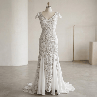 Dreamy Boho V-Neck Lace Wedding Dress - Diva Melody