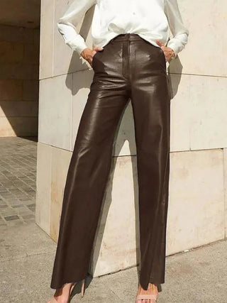 Eco - leather High Waist Fleece Lined Winter Pants Trousers - Diva Melody