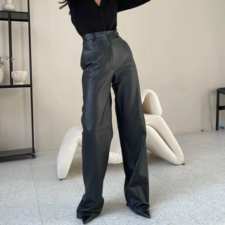 Eco - leather High Waist Fleece Lined Winter Pants Trousers - Diva Melody