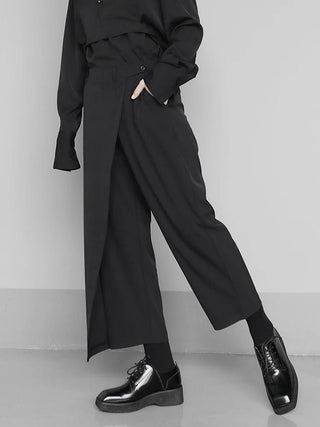 Elastic Waist Black Pleated Long Trouser - Diva Melody