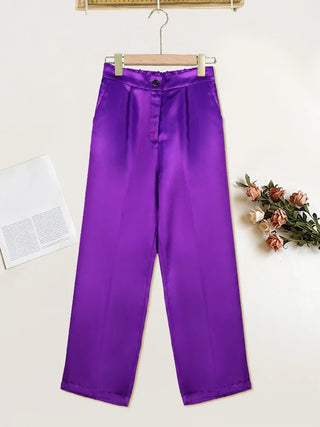 Elastic Waist Office Work Pencil Shiny Trousers - Diva Melody