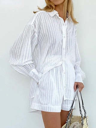 Elastic Waist Shorts and Striped Shirt Set - Diva Melody