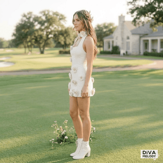 Elegant 3D Flowers Short Wedding Dress - Diva Melody