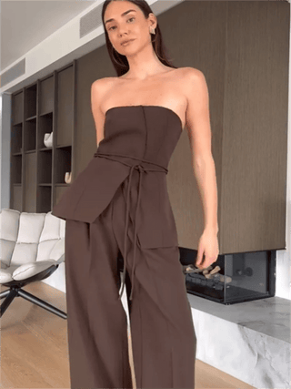 Elegant Backless Top & Wide Leg Pants Set - Diva Melody