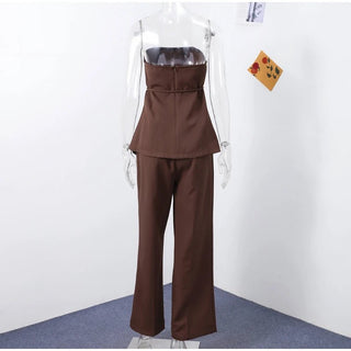 Elegant Backless Top & Wide Leg Pants Set - Diva Melody
