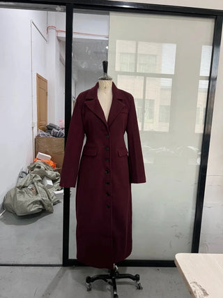 Elegant Burgundy Wool Blend Overcoat - Diva Melody