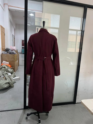 Elegant Burgundy Wool Blend Overcoat - Diva Melody