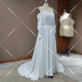 Elegant Chiffon Long Sleeves Bridal Gown - Diva Melody