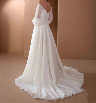 Elegant Chiffon Long Sleeves Bridal Gown - Diva Melody