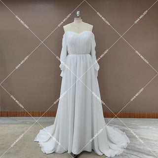 Elegant Chiffon Long Sleeves Bridal Gown - Diva Melody