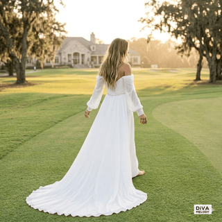 Elegant Chiffon Long Sleeves Bridal Gown - Diva Melody