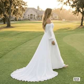 Elegant Chiffon Long Sleeves Bridal Gown - Diva Melody