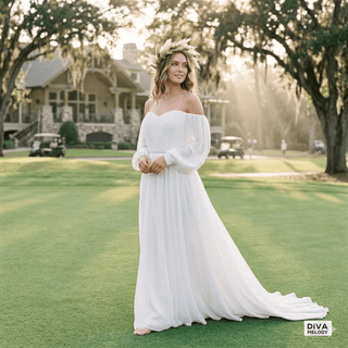 Elegant Chiffon Long Sleeves Bridal Gown - Diva Melody
