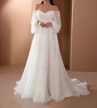 Elegant Chiffon Long Sleeves Bridal Gown - Diva Melody