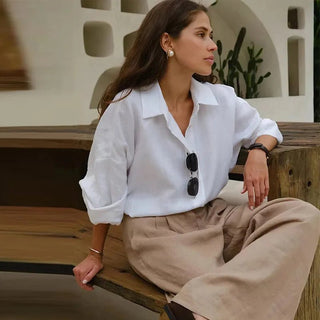 Elegant Cotton Linen Blouse - Diva Melody