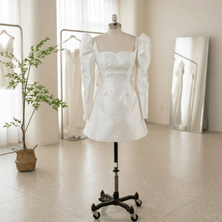 Elegant Detachable Bow Mini Wedding Dress - Diva Melody