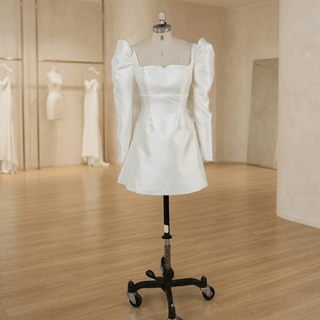 Elegant Detachable Bow Mini Wedding Dress - Diva Melody