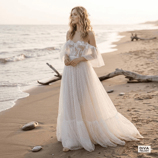 Elegant Dotted Mesh Lace Wedding Dress - Diva Melody
