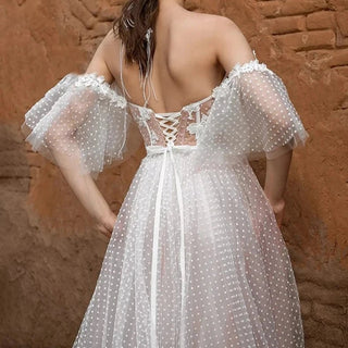 Elegant Dotted Mesh Lace Wedding Dress - Diva Melody