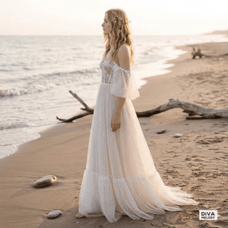 Elegant Dotted Mesh Lace Wedding Dress - Diva Melody