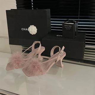 Elegant Feather Strap - Heeled Sandals - Diva Melody